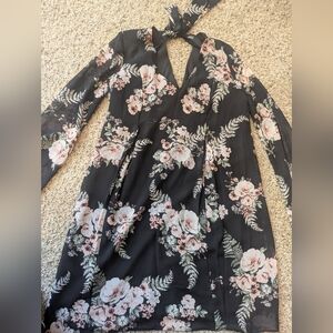 V Neck Floral Long Sleeve Dress